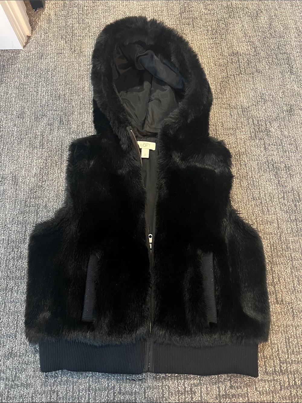Faux Fur Hooded Vest - Black